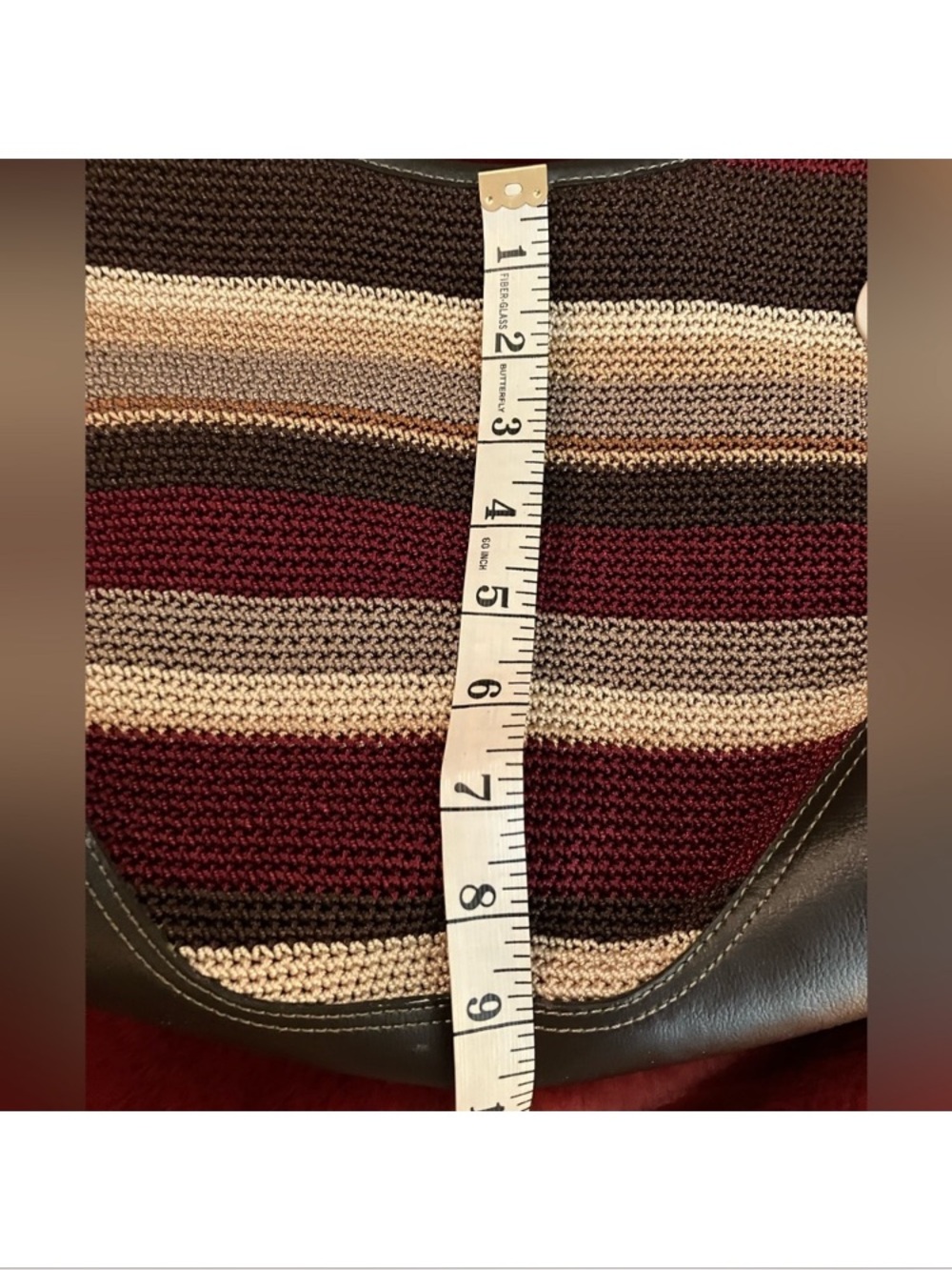 New The Sak Striped Knit Shoulder Bag in Burgundy, Brown & Cream - Picture 6 of 7